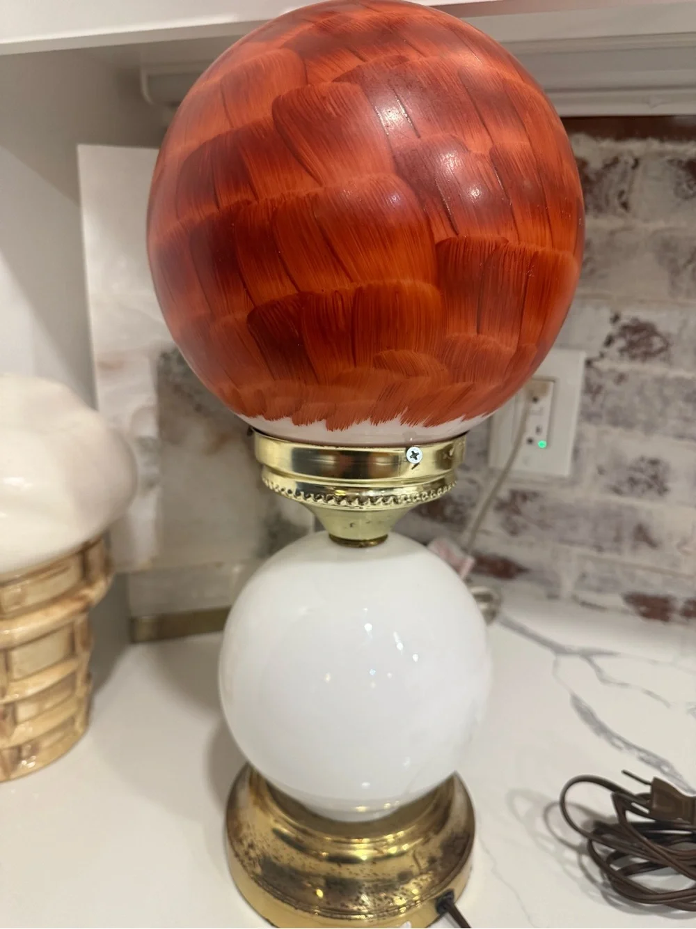 Vintage Raggedy Ann Inspired Milk Glass Face Lamp - Orange Accents
